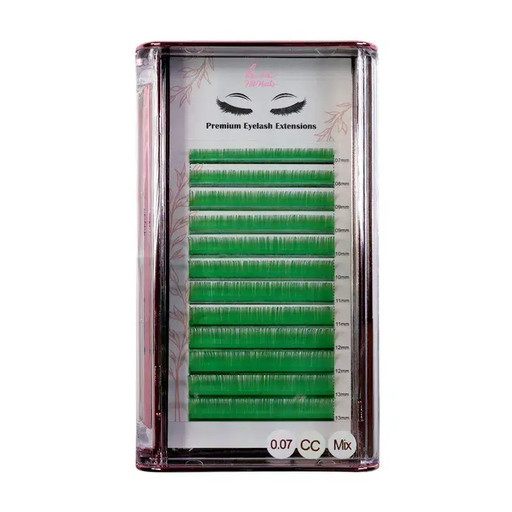 [P.3DCO.006] Cils 3D/Russes Green CC 0,07mm Mix en Boîte 12 rangées